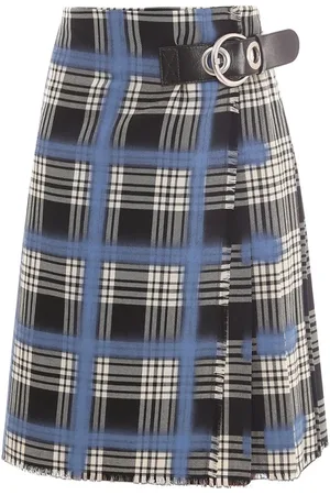 Marni Femme, Jupes, Bleu, Taille: 36 FR Wool Check Pleated Midi Skirt