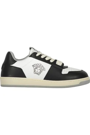 VERSACE Homme, Chaussures, Noir, Taille: 45 EU Baskets en cuir avec détail logo
