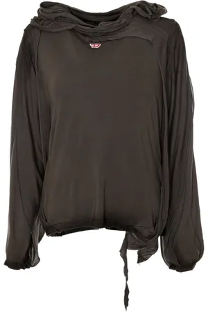 Diesel Femme, Blouses et Chemises, Gris, Taille: 38 FR Chemise à Manches Longues à Capuche et Effet Destroyed