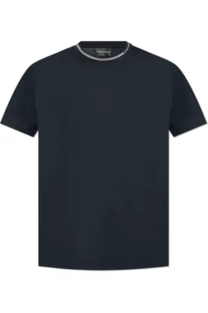 Emporio Armani Homme, Tops, Bleu, Taille: S T-shirt en jersey mélangé Lyocell avec logo sur le col