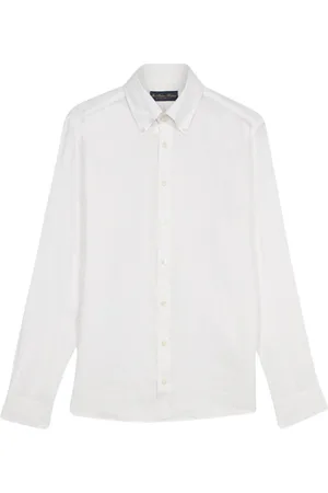 Brooks Brothers Homme, Chemises, Blanc, Taille: S Chemise Casual Blanche en Lin Boutonnée