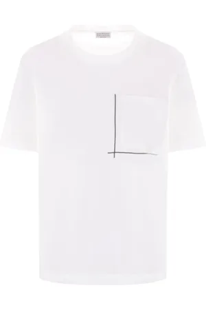 Brunello Cucinelli Femme, Tops, Blanc, Taille: 38 FR T-shirt en jersey de coton avec détail de poche brillante
