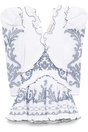 ALÉMAIS Femme, Robes, Blanc, Taille: 36 FR Robe Blanche à Manches Évêque Brodées