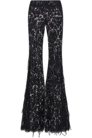 Roberto Cavalli Femme, Pantalons, Noir, Taille: 36 FR Pantalon en Dentelle Noire Fabriqué en Italie