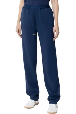 Elisabetta Franchi Femme, Pantalons, Bleu, Taille: 38 FR Pantalon de survêtement avec empiècements en satin et détails dorés