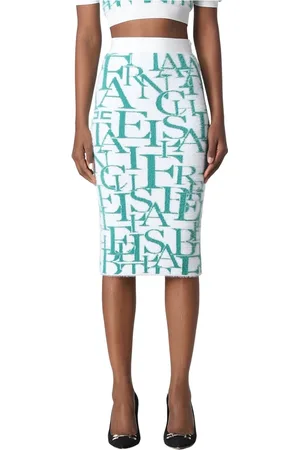 Elisabetta Franchi Femme, Jupes, Vert, Taille: 36 FR Jupe Crayon à Motif de Lettrage