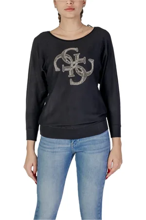 Guess Femme, Sweatshirts et sweats à capuche, Noir, Taille: 36 FR Maille noire à manches longues