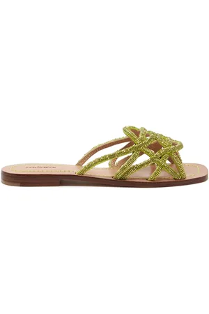 Maliparmi Femme, Chaussures, Vert, Taille: 38 EU Sandales-mocassins brodées à la main avec brides tissées