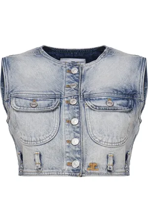 Courrèges Femme, Vestes, Bleu, Taille: 40 FR Multiflex Denim Cropped Vest