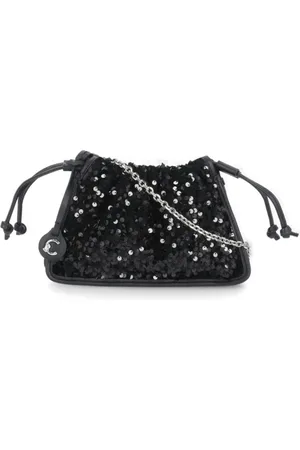 Coccinelle Femme, Sacs, Noir, Taille: ONE Size Sac à main noir à sequins avec fermeture à cordon