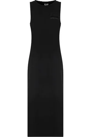 EA7 Femme, Robes, Noir, Taille: 38 FR Robe Noire en Coton avec Logo en Cristal