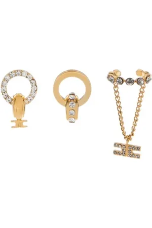 Elisabetta Franchi Femme, Accessoires, Jaune, Taille: ONE Size Trio de Boucles d`Oreilles Métal avec Strass