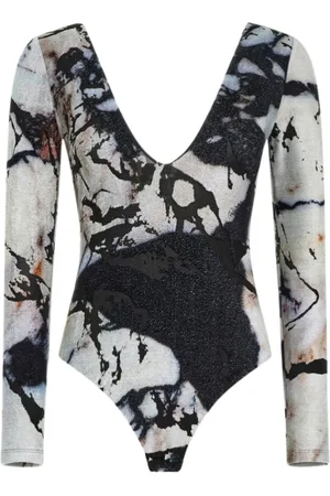 Roberto Cavalli Femme, Tops, Multicolore, Taille: 36 FR Body Imprimé Marbre Noir/Blanc Femme