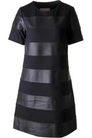 Btfcph Femme, Robes, Noir, Taille: 38 FR Robe Trapèze en Cuir Rayé