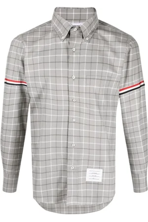 Thom Browne Homme, Chemises, Gris, Taille: M Chemise en coton à carreaux Tattersall gris
