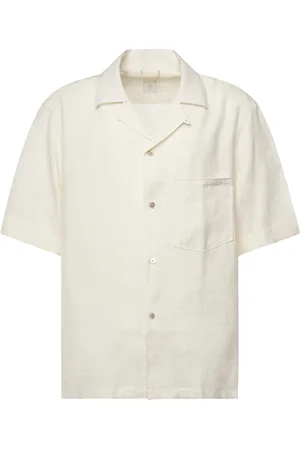 ELEVENTY Homme, Chemises, Blanc, Taille: 2XL Chemise à Manches Courtes en Lin Blanc