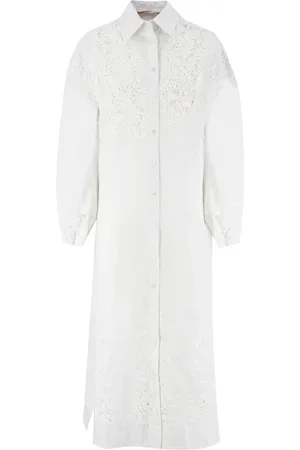 ERMANNO SCERVINO Femme, Robes, Blanc, Taille: 38 FR Robe en Lin à Manches Longues avec Détails en Dentelle