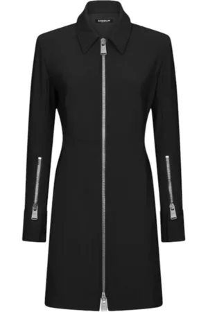 Dondup Femme, Robes, Noir, Taille: 36 FR Robe Noire Slim-Fit avec Fermeture Éclair
