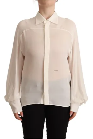 Dsquared2 Femme, Blouses et Chemises, , Taille: 38 FR Élégant chemisier à manches longues en soie blanc cassé