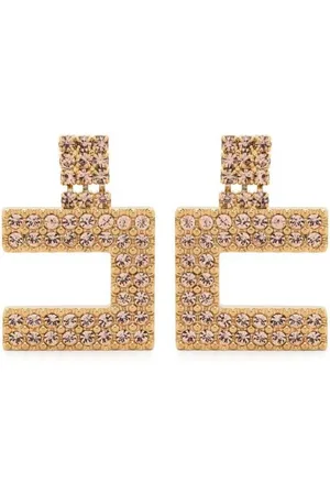 Elisabetta Franchi Femme, Accessoires, Jaune, Taille: ONE Size Boucles d`oreilles pendantes logo strass