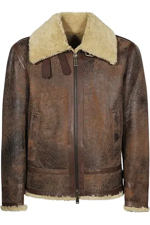 Dsquared2 Homme, Vestes, Brun, Taille: S Veste en cuir à col Shearling