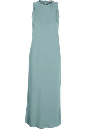 HERNO Femme, Robes, Bleu, Taille: 38 FR Robe Bleue sans Manches à Col Rond avec Fente Latérale