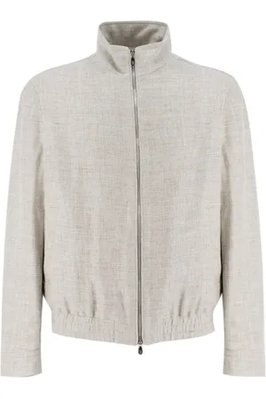 Brunello Cucinelli Homme, Vestes, Gris, Taille: L Blouson Bomber en Lin Nuancé