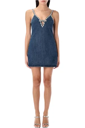 Self-Portrait Femme, Robes, Bleu, Taille: 36 FR Mini-robe à bretelles en denim bleu