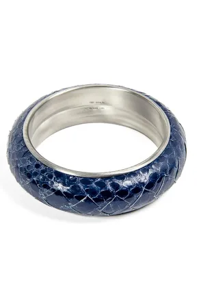 Bottega Veneta Femme, Accessoires, Bleu, Taille: ONE Size Bracelet en Cuir de Serpent Bleu Argenté