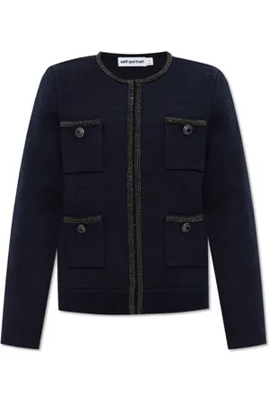 Self-Portrait Femme, Pulls, Bleu, Taille: 40 FR Cardigan en maille orné