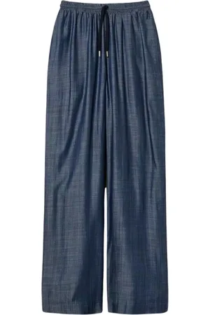 Twin-Set Femme, Pantalons, Bleu, Taille: 36 FR Pantalon Palazzo en Chambray avec Élastique