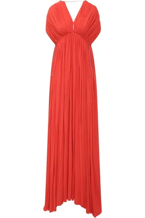 Lanvin Femme, Robes, Rouge, Taille: 36 FR Robe Maxi à Col V et Détails Froncés