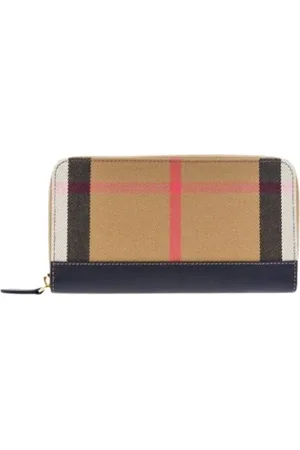 Burberry Unisex, Accessoires, Multicolore, Taille: ONE Size Portefeuille zippé en cuir noir à carreaux