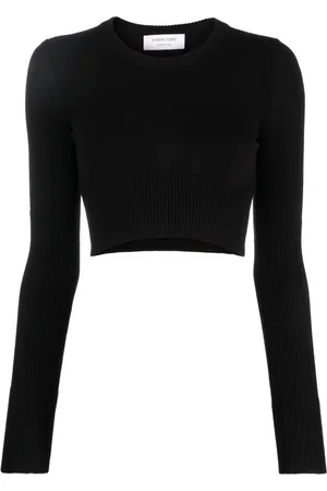 Marine Serre Femme, Pulls, Noir, Taille: 36 FR Top court en maille côtelée