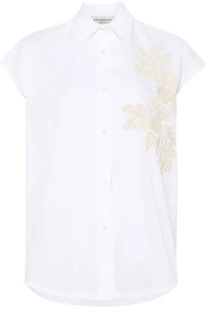 ERMANNO SCERVINO Femme, Blouses et Chemises, Blanc, Taille: 36 FR Chemisier sans manches avec appliqués floraux blancs