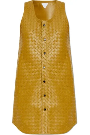 Bottega Veneta Femme, Robes, Vert, Taille: 40 FR Robe en Cuir Sans Manches