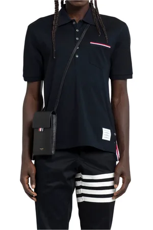 Thom Browne Homme, Tops, Bleu, Taille: M Polo Bleu Marine en Piqué Mercerisé