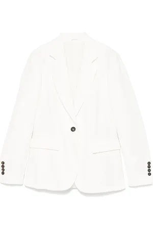 Brunello Cucinelli Femme, Vestes, Blanc, Taille: 40 FR Veste Blanche Boutonnée avec Poches et Fente