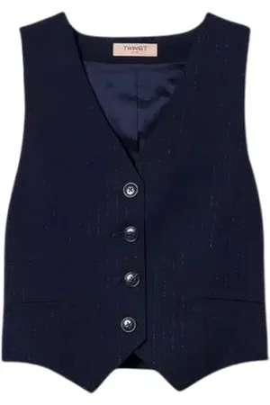 Twin-Set Femme, Vestes, Bleu, Taille: 38 FR Gilet Rayé Bleu avec Fil Lurex
