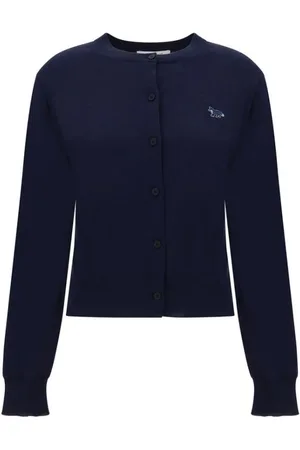 Maison Kitsuné Femme, Pulls, Bleu, Taille: 38 FR Cardigan en Maille Bleu Marine