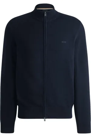 HUGO BOSS Homme, Pulls, Bleu, Taille: M Cardigan Bleu En Coton Avec Fermeture Éclair Modèle Palano