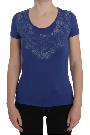 ERMANNO SCERVINO Femme, Tops, Bleu, Taille: 38 FR T-shirt Bleu Col Rond avec Détails Logo