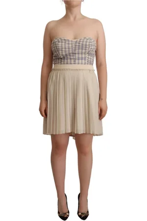 Guess Femme, Robes, , Taille: 36 FR Robe Bustier Trapèze Plissée à Carreaux Sans Bretelles