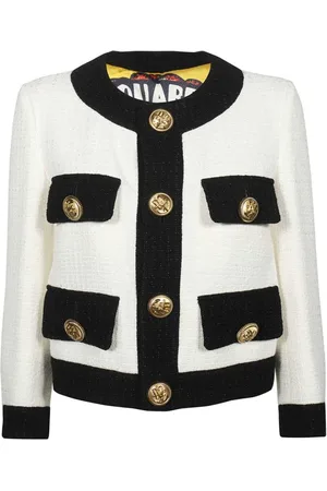 Dsquared2 Femme, Vestes, Blanc, Taille: 40 FR Veste Classique en Tweed avec Quatre Poches