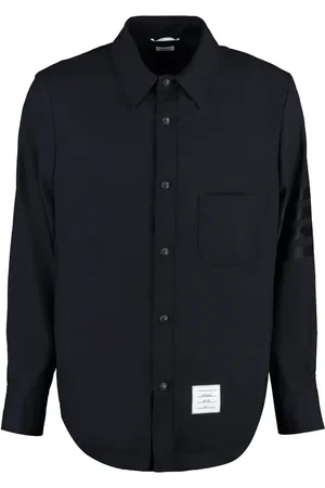 Thom Browne Homme, Chemises, Bleu, Taille: M Chemise Overshirt en Laine Rayée