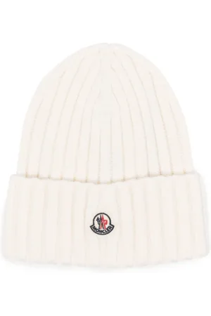 Moncler Unisex, Accessoires, Blanc, Taille: ONE Size Bonnet en maille côtelée blanc ivoire