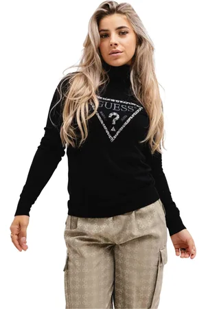 Guess Femme, Pulls, Noir, Taille: 40 FR Pull à Col Roulé avec Logo Triangle