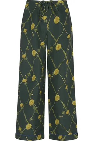 Burberry Femme, Pantalons, Vert, Taille: 36 FR Pantalon de pyjama en soie à imprimé pissenlit