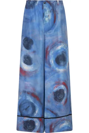 Marni Femme, Pantalons, Bleu, Taille: 36 FR Pantalon Large en Soie Habotai Holes
