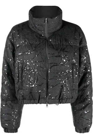 Brunello Cucinelli Femme, Vestes, Gris, Taille: 36 FR Manteau Puffer en Flanelle de Laine Grise